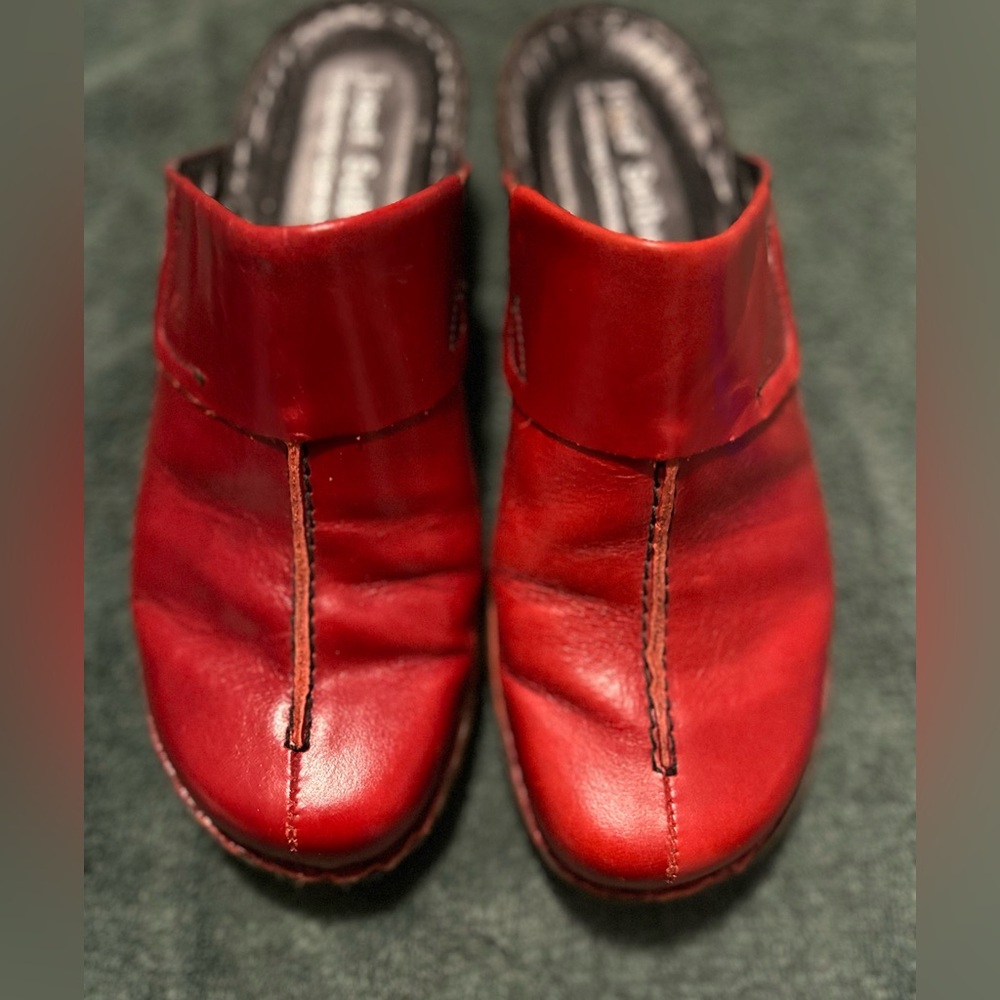 Josef Seibel lightly used red slip on clogs